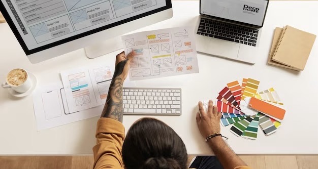 Man making website design, top view